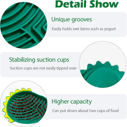 Silicone Slow Feeder Dog Bowls, 8.6"L×6.5"W×1.4"H Slow Feeder to Prevent Choking, Non-Slipping Maze Dog Food Bowl for Dry Wet Food, Versatile Pet Bowl for Dogs and Cats, Dogs Accessories(Dark Green)