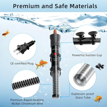 HiTauing Aquarium Heater 25W/50W/100W/200W/300W, Adjustable Knob Fish Tank Heater with Digital Thermometer, Submersible Betta/Turtle Tank Heater for Freshwater and Saltwater Tanks