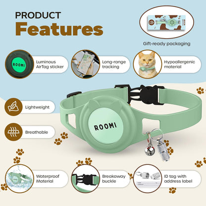 Hypoallergenic cat Collar with Breakaway Clasp, Bell & ID Tag. Compatible with Apple Airtag. Waterproof & Lightweight cat Collar with airtag Holder. Durable & Tear Resistant.