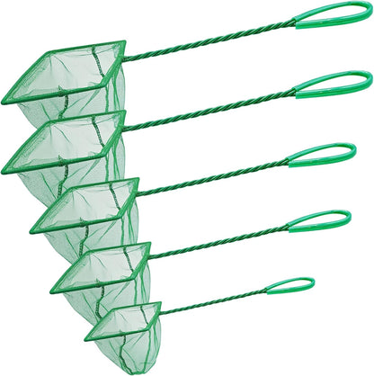 5 Pack Aquarium Fish Net, Multi-Size Fine Quick Fish Catch Nets Nylon Fishing Mesh Nets with Long Plastic Handle for Fish Tank - Green (3in, 4in, 5in, 6in, 6in)