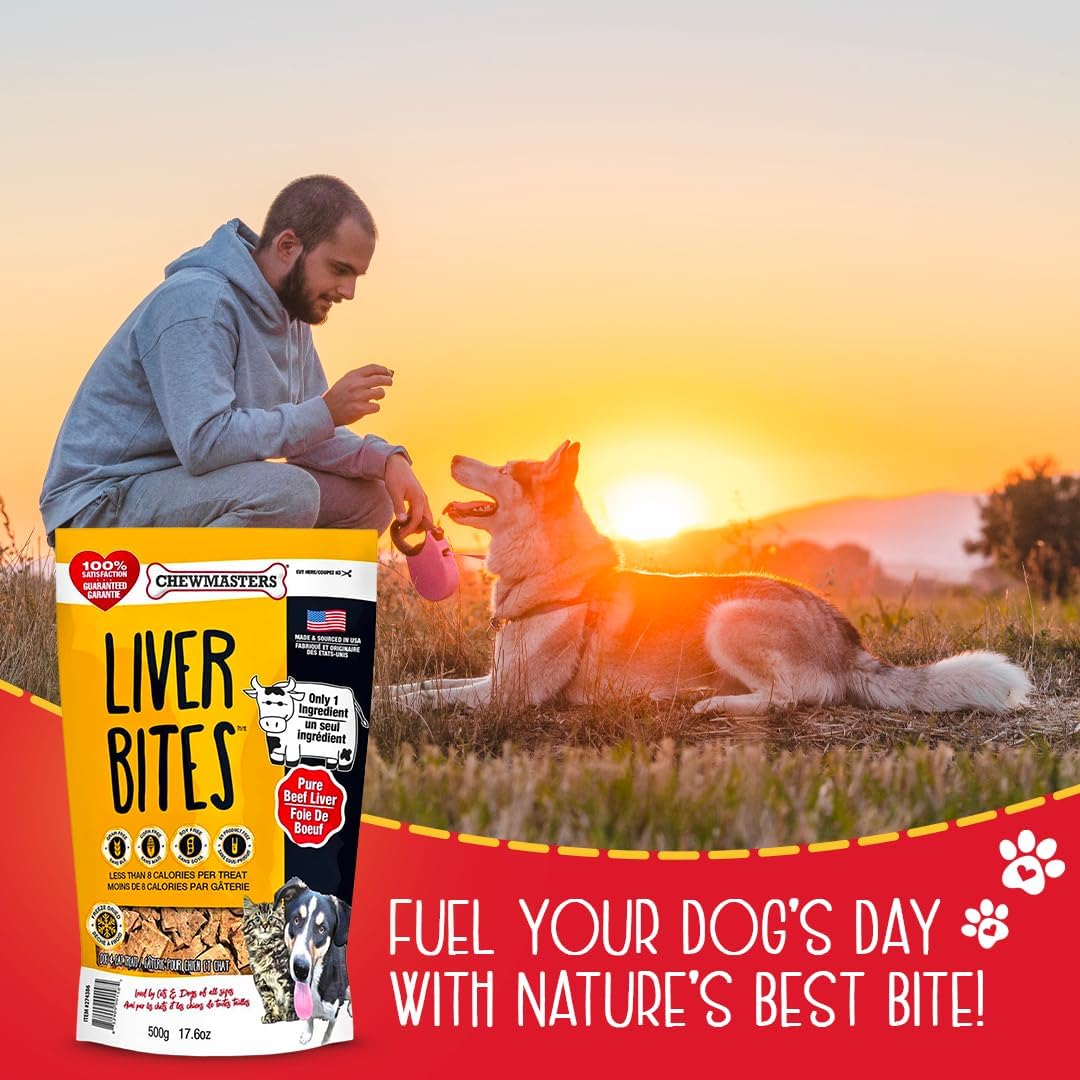 Chewmasters 100% Pure Beef Liver Bites - Healthy Freeze Dried Liver Treats for Dogs of All Life Stages - High Protein Dog Training Treats, Grain Free, All Natural, Zero Additives - Made in USA, 17.6oz