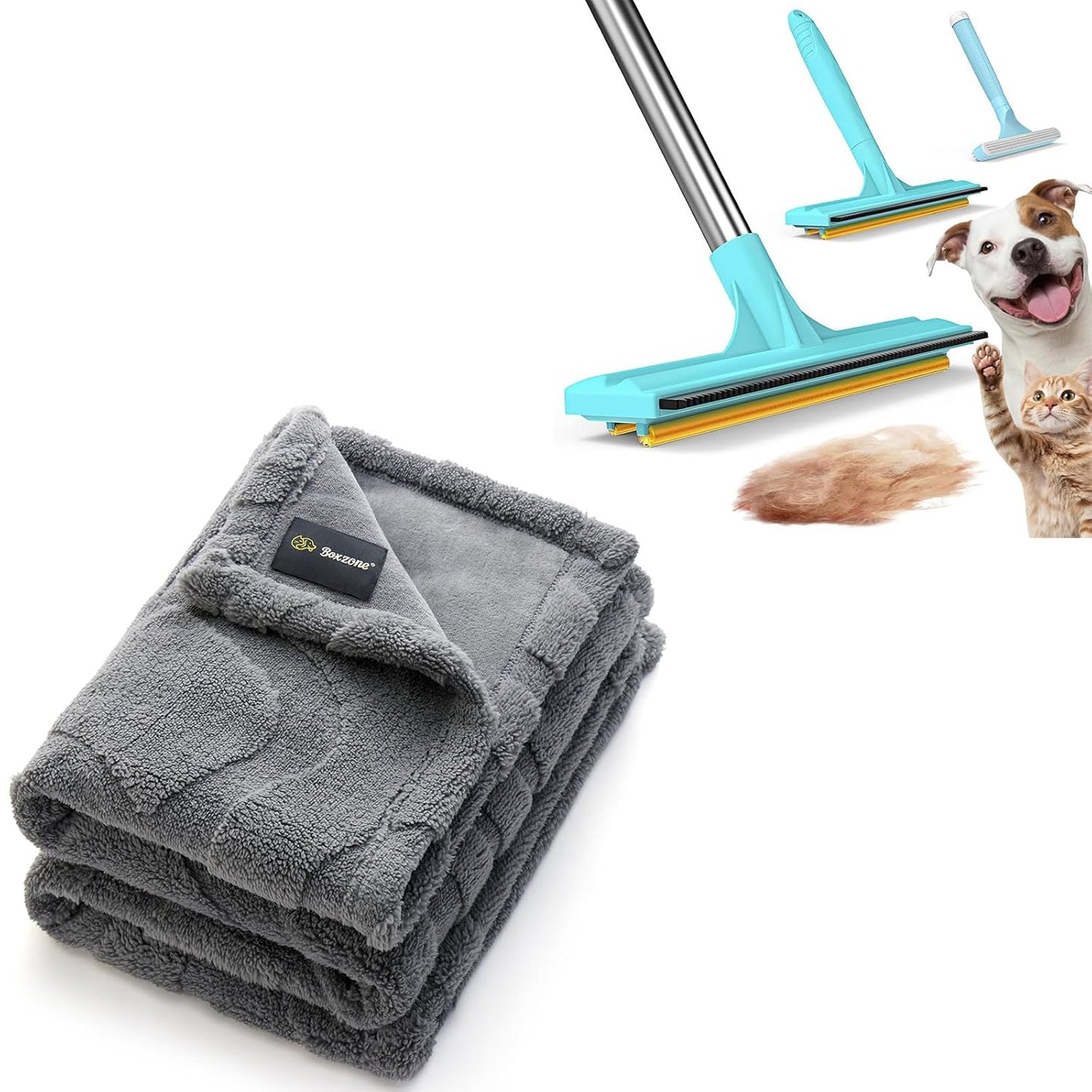 3 in 1 Carpet Rake for Pet Hair Removal & Waterproof Dog Blanket