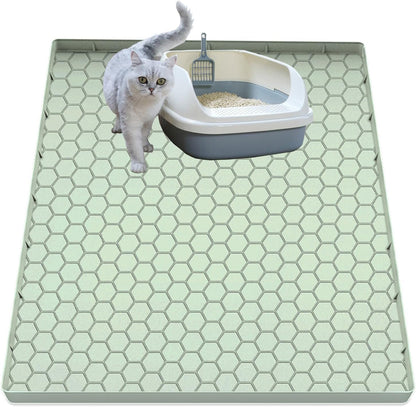 Cat Litter Mat for Litter Box, Silicone Large Cat Litter Trapping Mat - 28x19 in, Waterproof & Non-Slip, Durable & Easy Clean, Green