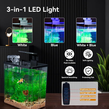 1.5 Gallon Aquarium Starter Kits - Plastic Fish Tank Kit Clear Beta Fish Tank Small with Filteration Oxygenation, Water Circulation, Lighting - Beginner's Gift for Guppy, Shrimp, Goldfish