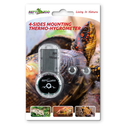 REPTI ZOO Upgraded Reptile Terrarium Thermometer Hygrometer,Digital Pet Temperature and Humidity Gauge with Suction Cup for Reptile Rearing Box Tank,4-Sides Mounting
