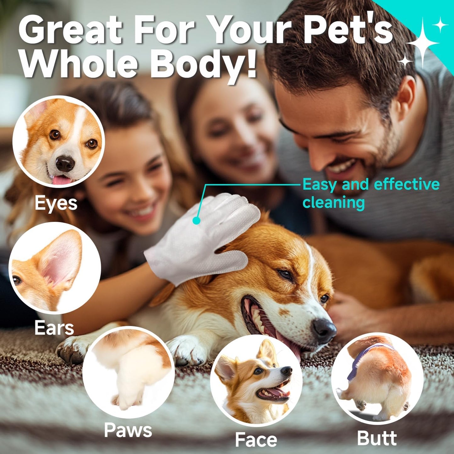 Pet Glove Wipes for Dogs and Cats [Individually Wrapped][Hypoallergenic Cleaning & Deodorising] Glove Bathing Wipes Moisture-rich Thickened Gloves for Daily Care, Traveling, Rinse Free Grooming Wipes