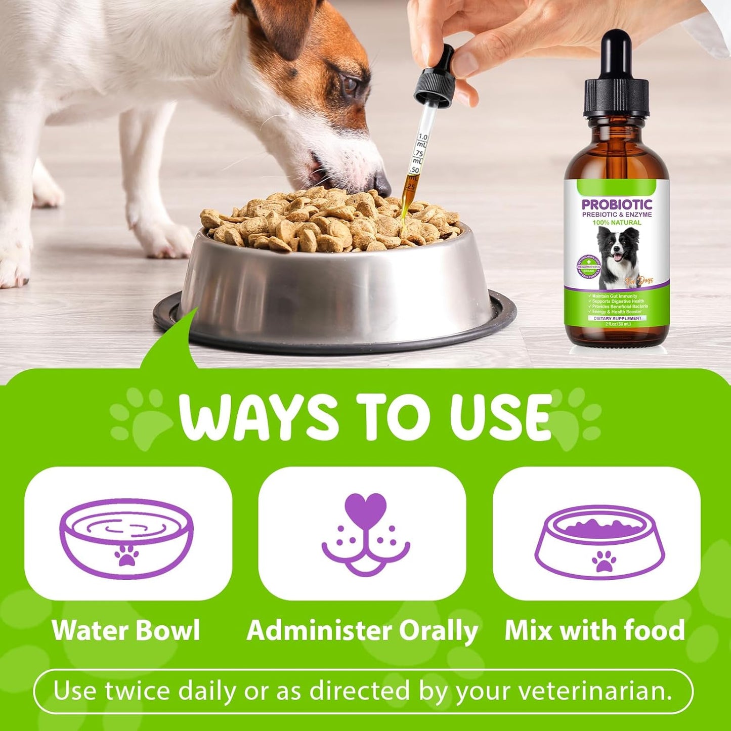 Dog Probiotic, Liquid Probiotics for Dogs, Prebiotic & Digestive Enzymes, Dogs Probiotics Supplement Help Digestive Health, Immune Support, Diarrhea Relief, Dog Herbal Supplements 60ml