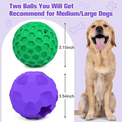 2 Pack Interactive Dog Toys for Aggressive Chewers, 3.15”Squeaky Balls for Dogs and 3.54” Treat Dispensing Dog Toys, Squeaky Dog Balls for Large Dogs,Treat Puzzle Toy,Indestructible Toy Ball