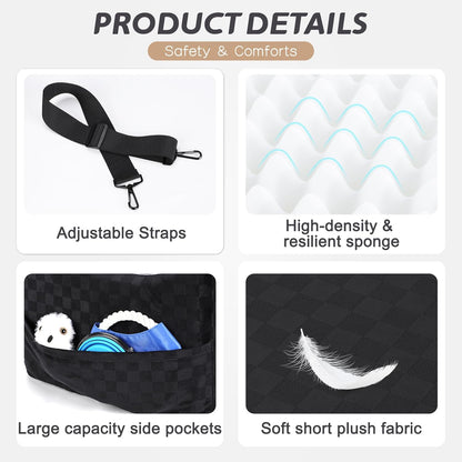 JOEJOY Elevated Dog Car Seat for Small/Medium Dogs up to 35 lbs, Memory Foam Booster Seat with Detachable Washable Cover, Travel-Safe Car Bed with Safety Belts & Storage Pockets, Black