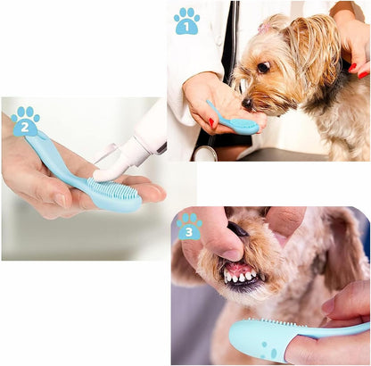 Pet Republique Finger Toothbrush with Handle for Dogs and Cats – Super Soft Silicone, Finger Insert Style (3-Count)