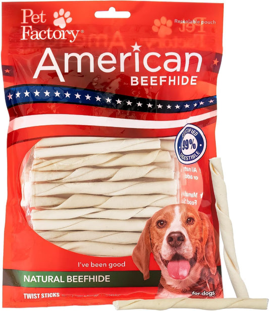Pet Factory American Beefhide 5" Twist Sticks Dog Chew Treats - Natural Flavor, 1 lb