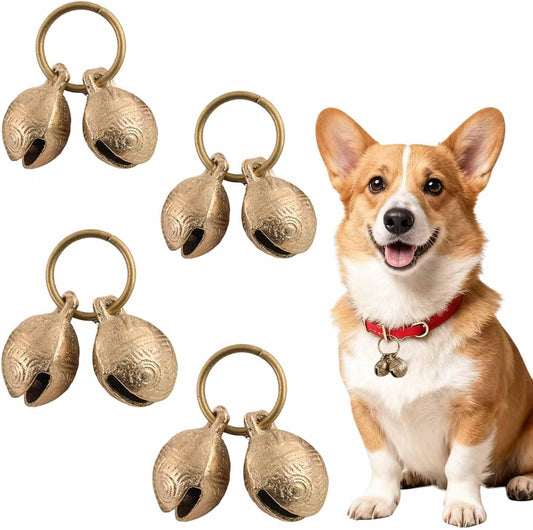 4 PCS Copper Bell for Dog Collar Extra Loud Brass Dog Bells Vintage Tracker Noise Maker Anti theft Bell Strap Pet Lost Pendant ID Tags for Pet Pendant Accessories Decorative for Little Dogs & Cats