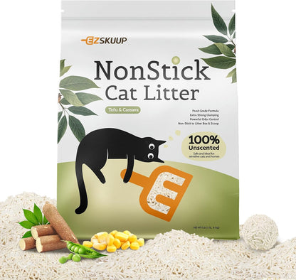 Non-Stick Strong Clumping Cat Litter, Plant Odor Control Tofu Cat Litter + Cassava Mixed Litter, Light Color for Health Tracking 1pack 9lb