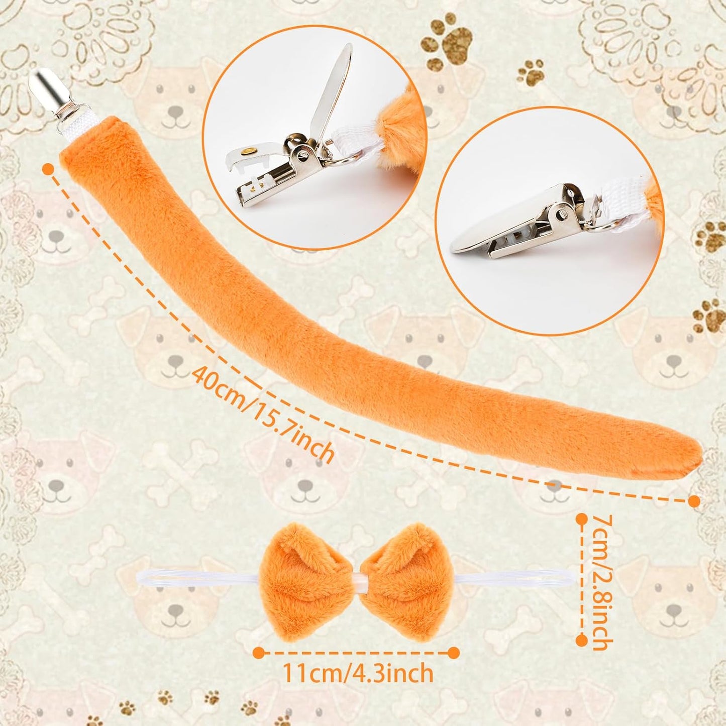 XEPST Animal Puppy Costume Kids Set, Dog Ears and Tail Set with Puppy Ears Headband and Dog Tail for Animal Costume Cosplay Birthday Party World Book Day Halloween Fancy Dress Party Supplies, Khaki