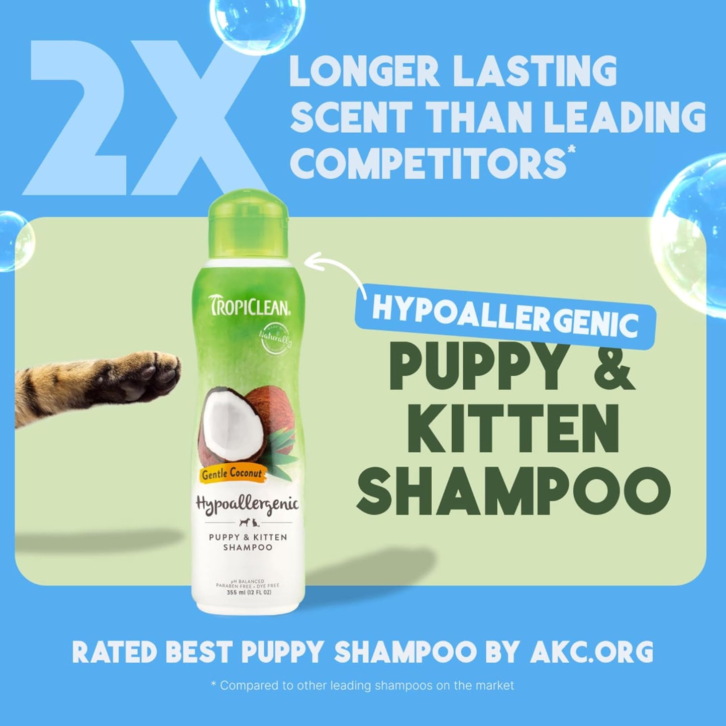 TropiClean Gentle Kitten & Cat Shampoo, Pet Shampoo for Allergies & Sensitive Skin, Made in USA, Gentle Coconut Scent, Safe for Puppies & Dogs, 12oz.