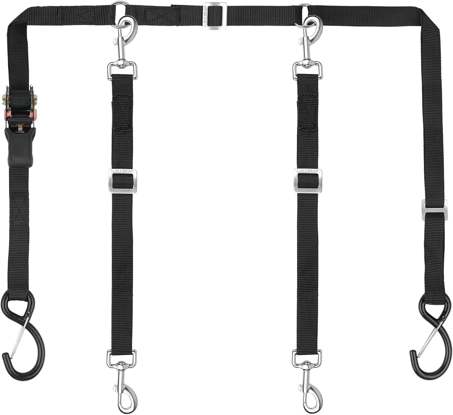 Truck Bed Dog Tether for Two Dogs,Ratchet Tightening Adjustable Double Safety Truck Bed Dog Leash System for Pickup, SUV, Cars & Trucks