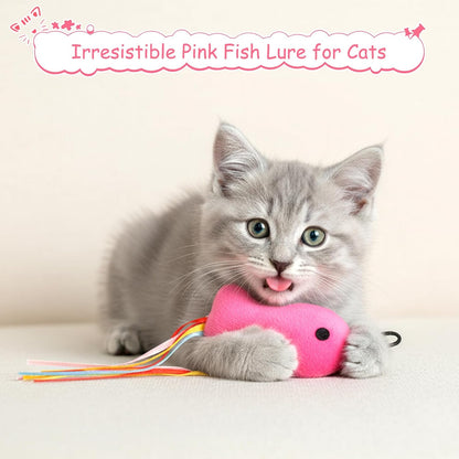 5 Pcs Cat Toys Rose Red Fish, Premium Cat Wand Toy Accessories with Ribbons Catnip Toys for Indoor Cats Exercise and Play