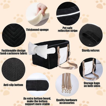 Dog Car Seat for Small Dogs, Portable Center Console Dog Car Seat, Pet Booster Seats with Safety Belt and Soft Cushion, Pet CarSeat for Dogs and Cats Under 15 lbs,Black