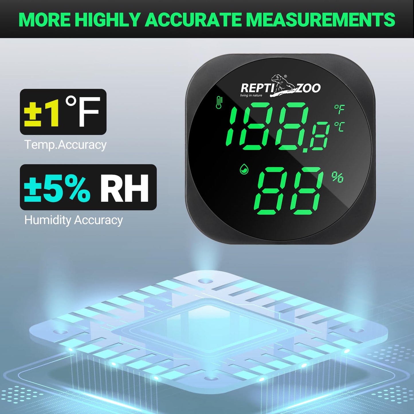 REPTI ZOO Thermometer Hygrometer, LED Digital Thermo Hygrometer for Reptile Terrarium Pet Rearing Box, Reptile Tank Thermometer with 55.2" Cable USB Power Supply