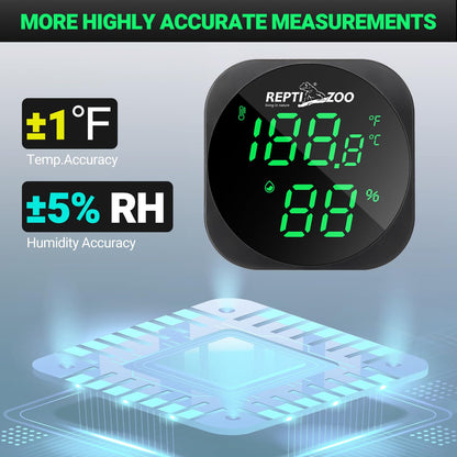 REPTI ZOO Thermometer Hygrometer, LED Digital Thermo Hygrometer for Reptile Terrarium Pet Rearing Box, Reptile Tank Thermometer with 55.2" Cable USB Power Supply