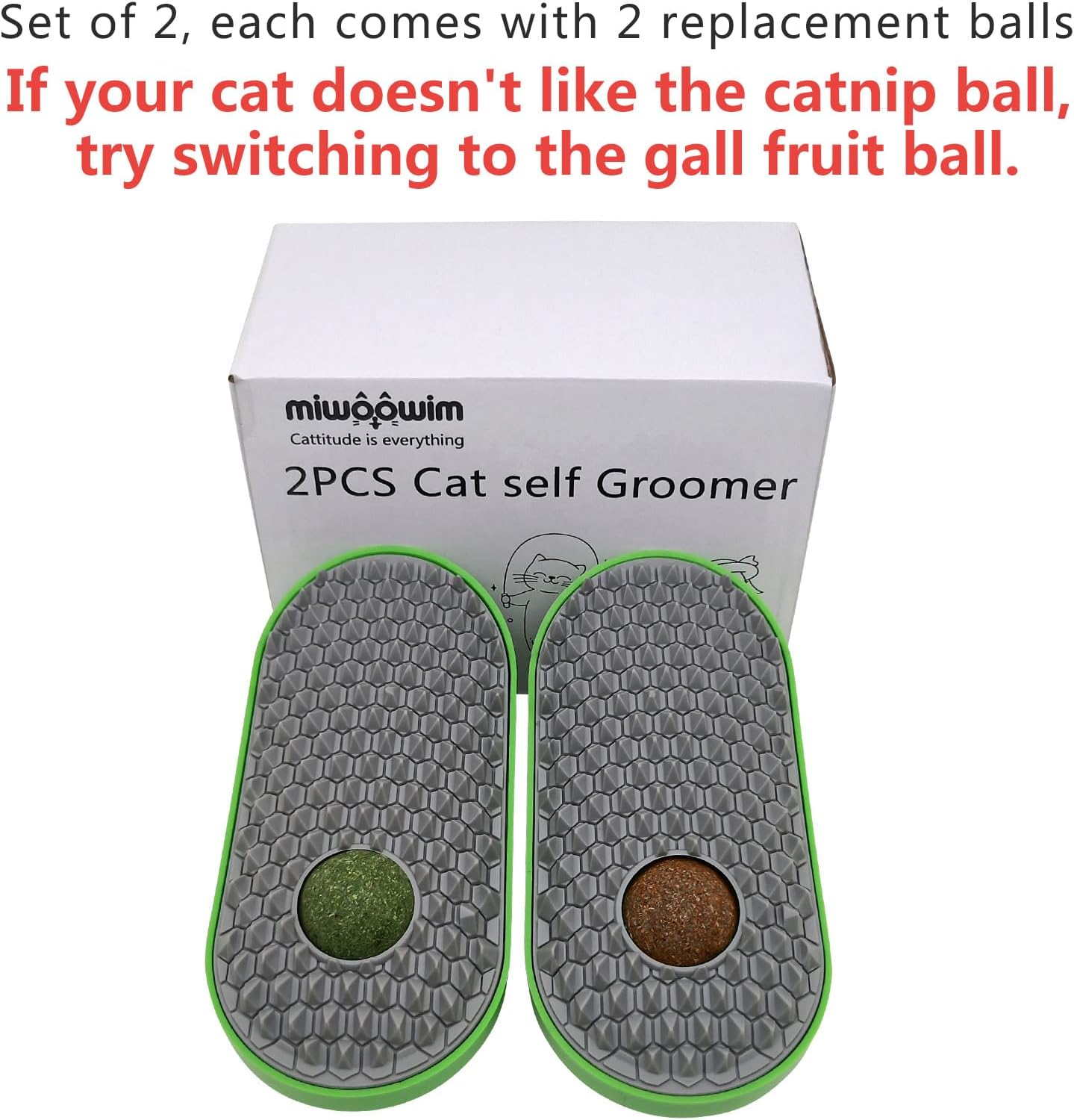 2 Pcs Catnip Toys Balls That Stick on Wall,Cat Toy Ball, Catnip Wall Balls for Cats Lick,Cat Face Scratchers, Cat self Groomer for Indoor Cats, Corner Brush