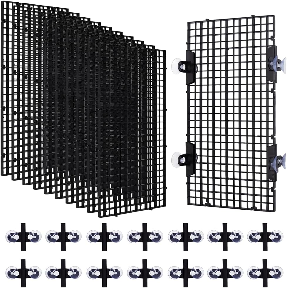 BENECREAT 12 Pcs Plastic Fish Tank Divider with 24 Suction Cups, 11.7x5.9 Inch Aquarium Isolation Grid Board for Separating Different Fish, Black