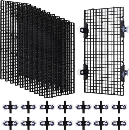 BENECREAT 12 Pcs Plastic Fish Tank Divider with 24 Suction Cups, 11.7x5.9 Inch Aquarium Isolation Grid Board for Separating Different Fish, Black