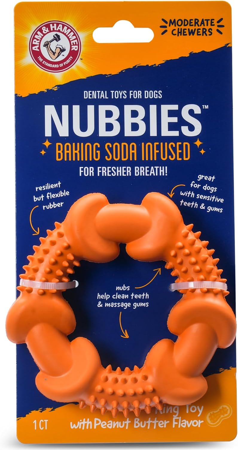 Arm & Hammer for Pets Nubbies Dog Dental Toys Rubber Ring Toy, Peanut Butter Flavored, Chew Toy for Dogs, Best Dog Chew Toy for Moderate Chewers, Reduces Plaque & Tartar Buildup Without Brushing