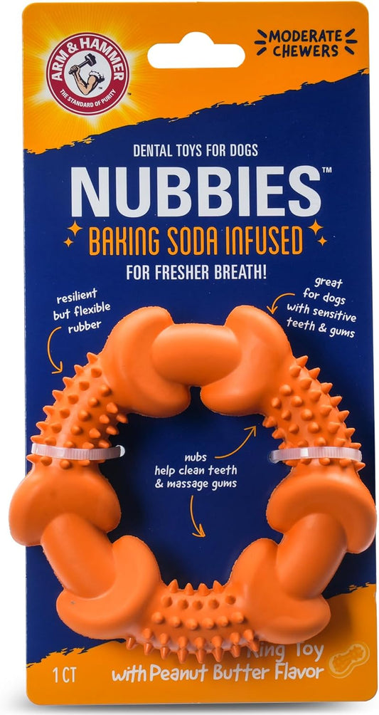 Arm & Hammer for Pets Nubbies Dog Dental Toys Rubber Ring Toy, Peanut Butter Flavored, Chew Toy for Dogs, Best Dog Chew Toy for Moderate Chewers, Reduces Plaque & Tartar Buildup Without Brushing