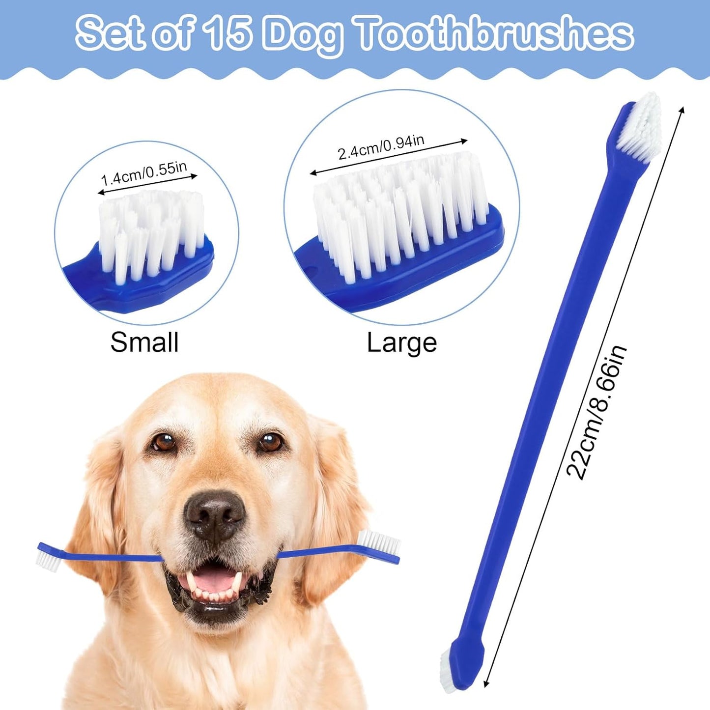 PEASUG 15 Pcs Dog Toothbrushes, Dual Headed Dental Hygiene Brushes, Soft Bristles Pet Toothbrush, Long Handle Dog Tooth Brushes for Small to Large Dogs, Cats, and Most Pets Dental Care