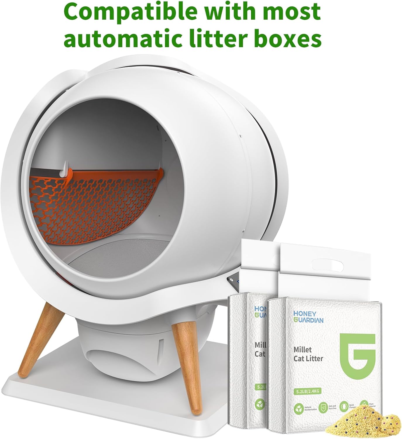 HoneyGuaridan Self Cleaning Cat Litter Box and Millet Cat Litter(5.2lb*4bags)