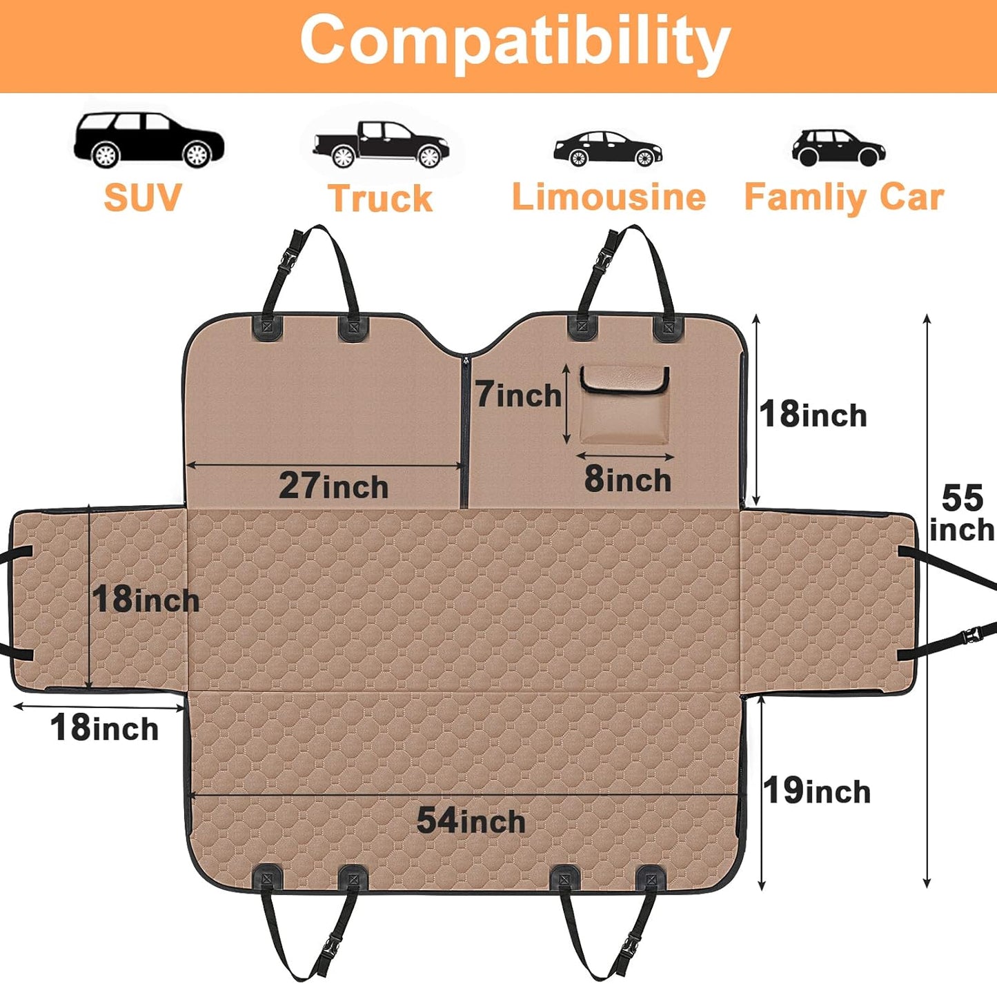 Mancro Back Seat Pet Cover for Dogs, 2025 Upgraded 600D Heavy Duty Waterproof & Scratch-Resistant Dog Hammock for Car, Car Cover for Dogs with Sedan, Trucks and SUVs, Standard, Khaki