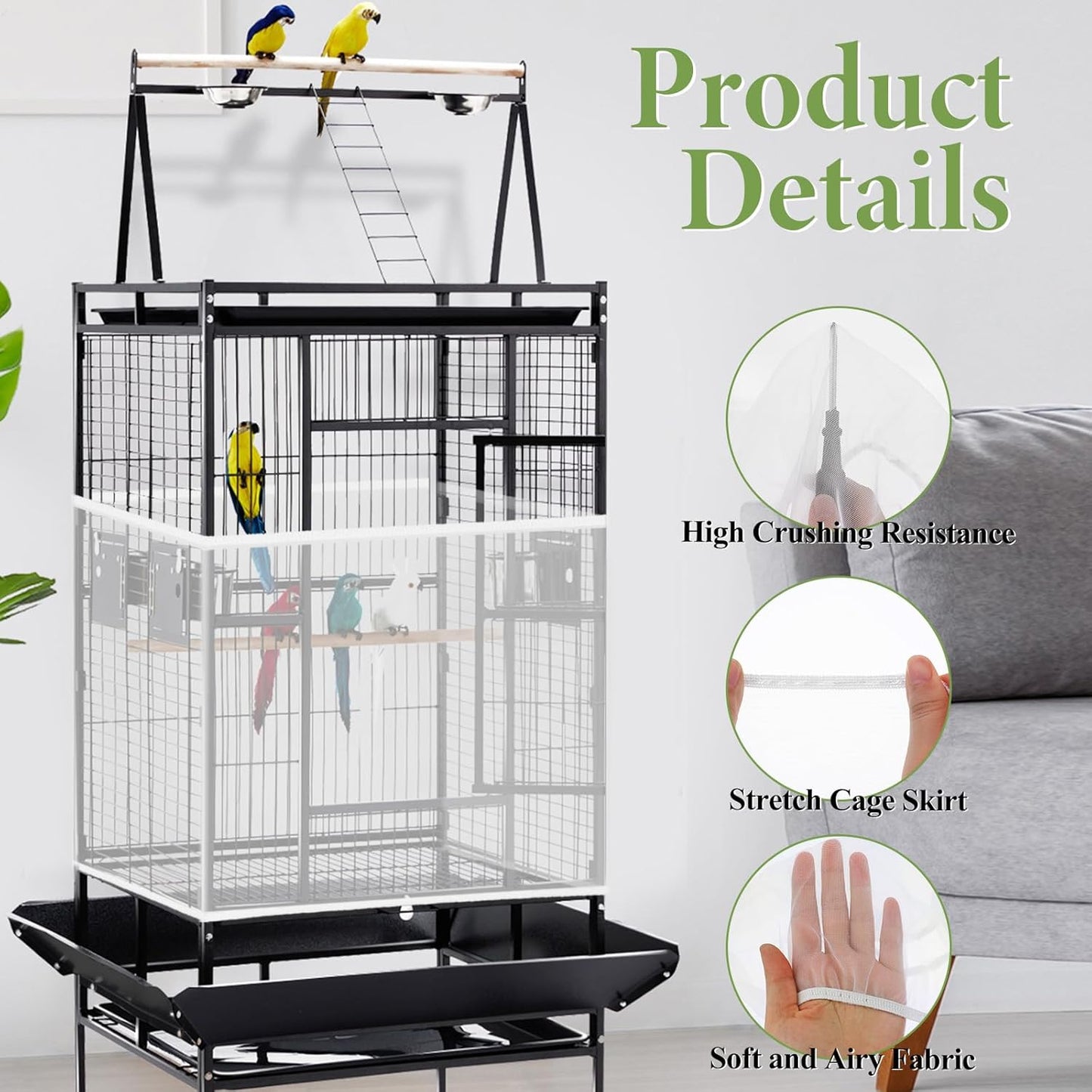 Bird Cage Seed Catcher White Bird Cage Net Cover Adjustable Birds Cages Netting Seed Catcher Stretchy Birds Cages Guard for Parrot Enclosures