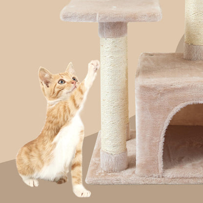 FISH&NAP Cute Cat Tree Kitten Cat Tower for Indoor Cat Condo Sisal Scratching Posts with Jump Platform Cat Furniture Activity Center Play House Beige