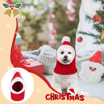 NACOCO Christmas Dog Hat Crocheted Snood Funny Pet Cap with Pompon Red Green Warm Winter Dog Hat Knit Snood Headwear for Pets & Women & Men (Red, S)