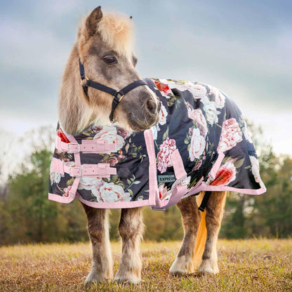 Jeffers Expression Pony 1200 Denier Standard Neck Turnout Blanket 240 Gram, 63" – Waterproof Breathable Medium Weight Horse Rug for Mini Horses, Ponies, Winter Stable Outdoor Use - Rose Garden