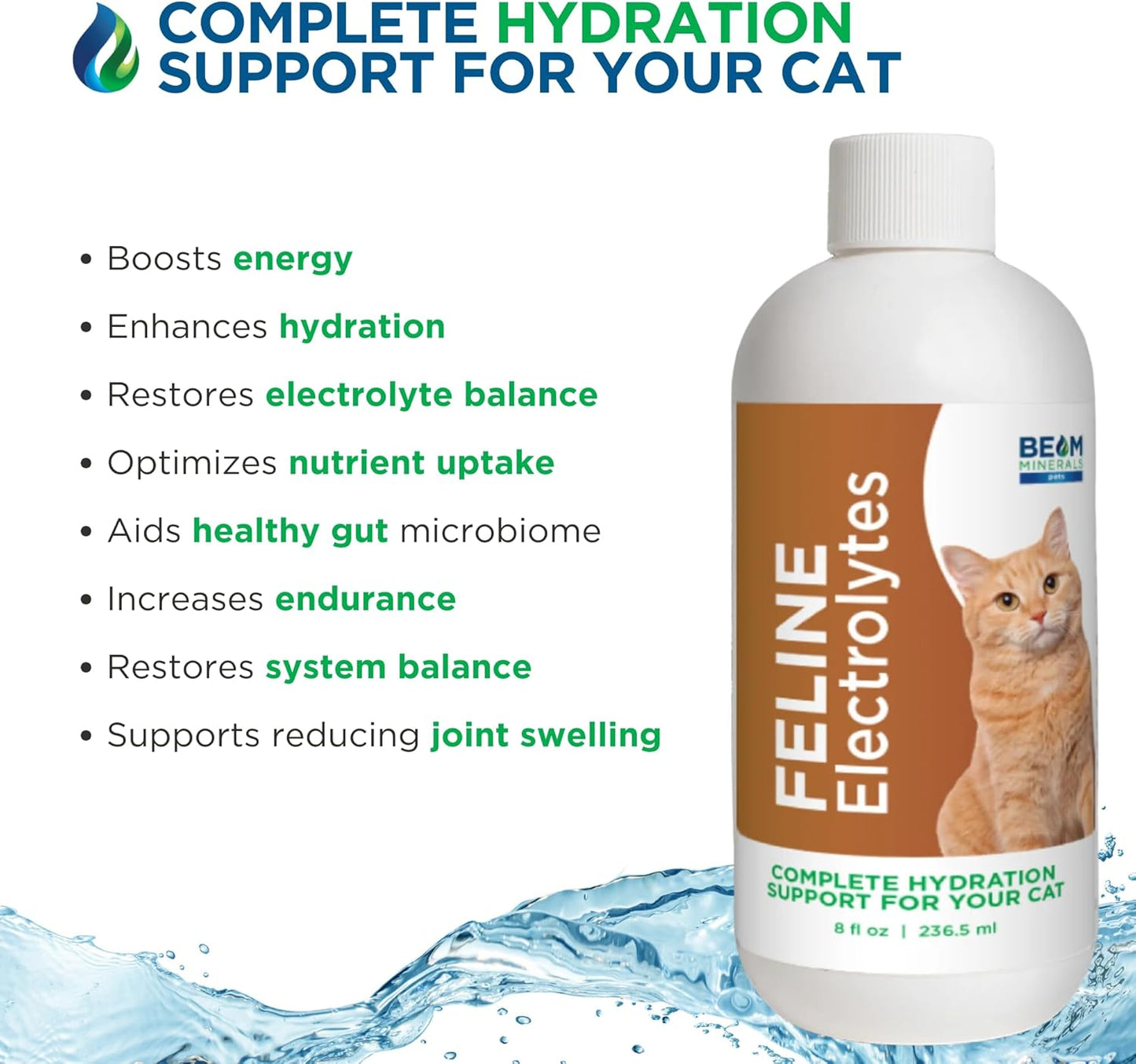 Beam Minerals Complete Feline Electrolytes | Full-Spectrum Electrolytes for Cats | 8 Fl Oz