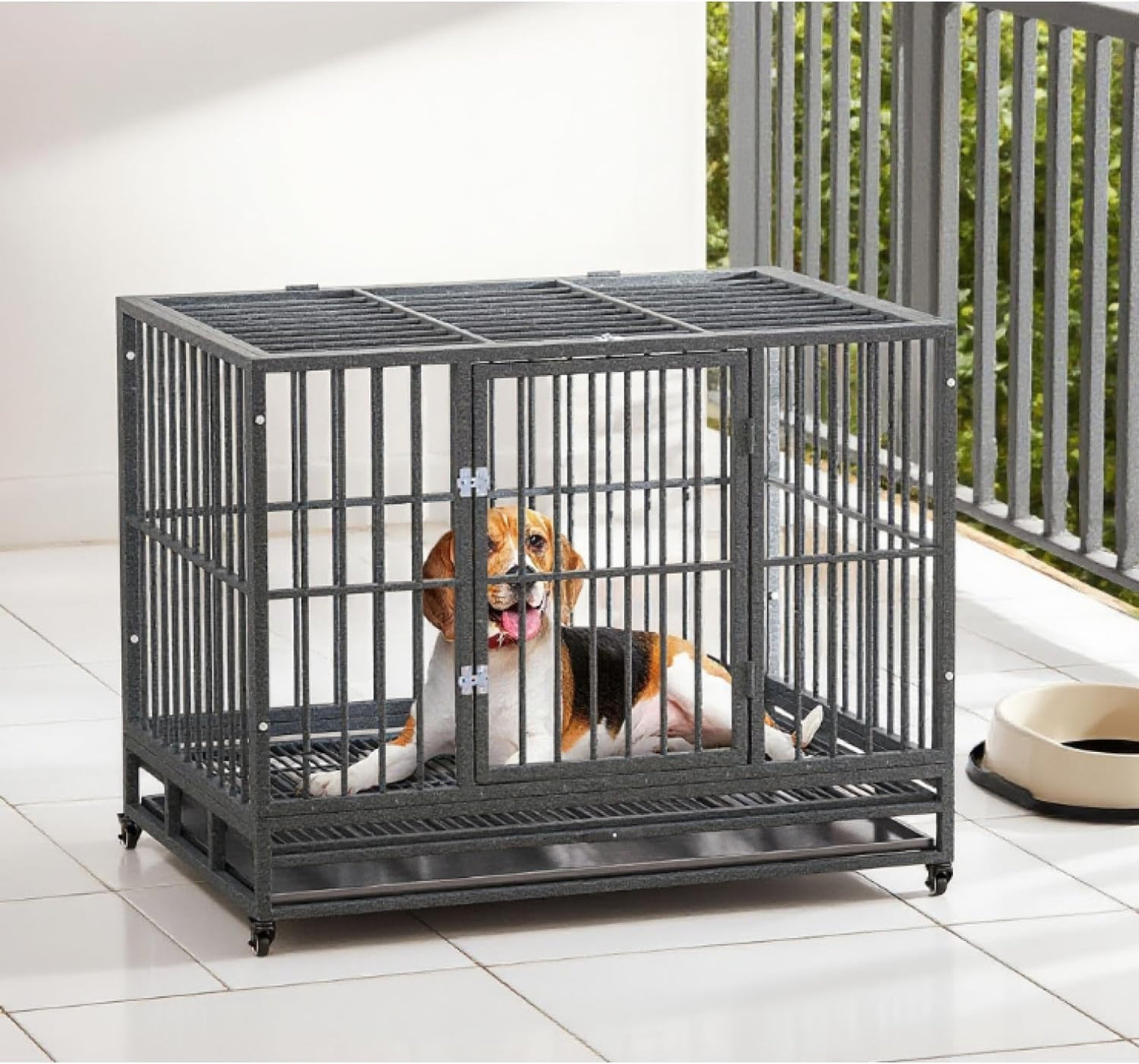 Heavy Duty Dog Crate Metal Cage Kennel Grey Easy Transport Secure Enclosure Pet Safety