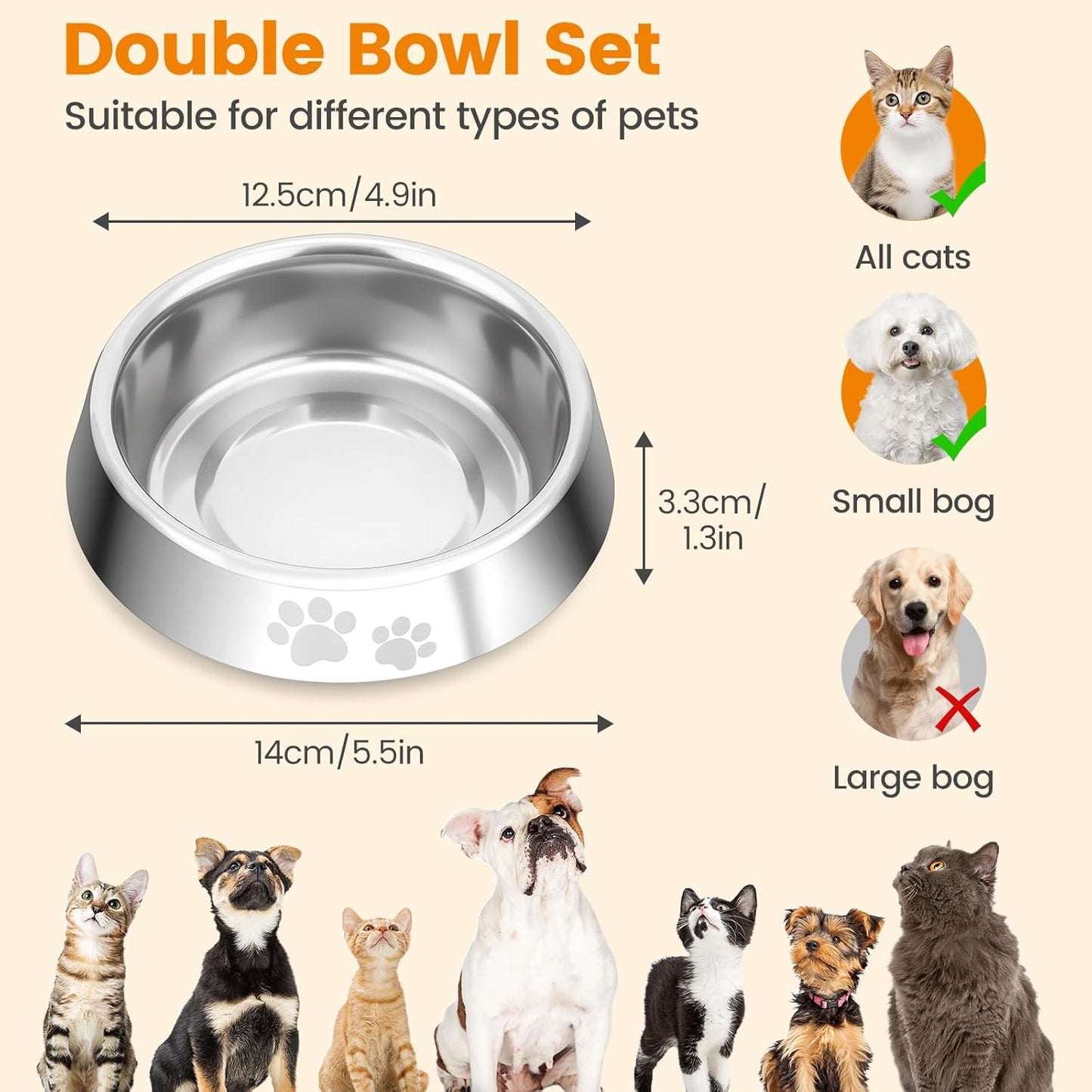 PETTOM Slow Feeder Cat Bowl Elevated, Anti Vomiting for Dry and Wet Food,2Pcs Stainless Steel Cat Food Bowls with Non-Slip Rubber Base