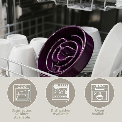 Ceramic Slow Feeder Dog Bowl,1.5 Cups Pet Slow Feeder for Small and Medium Breed,Puzzle Dog Food Dish,Anti-Gulping,Stop Bloat,Preventing Choking(Purple)