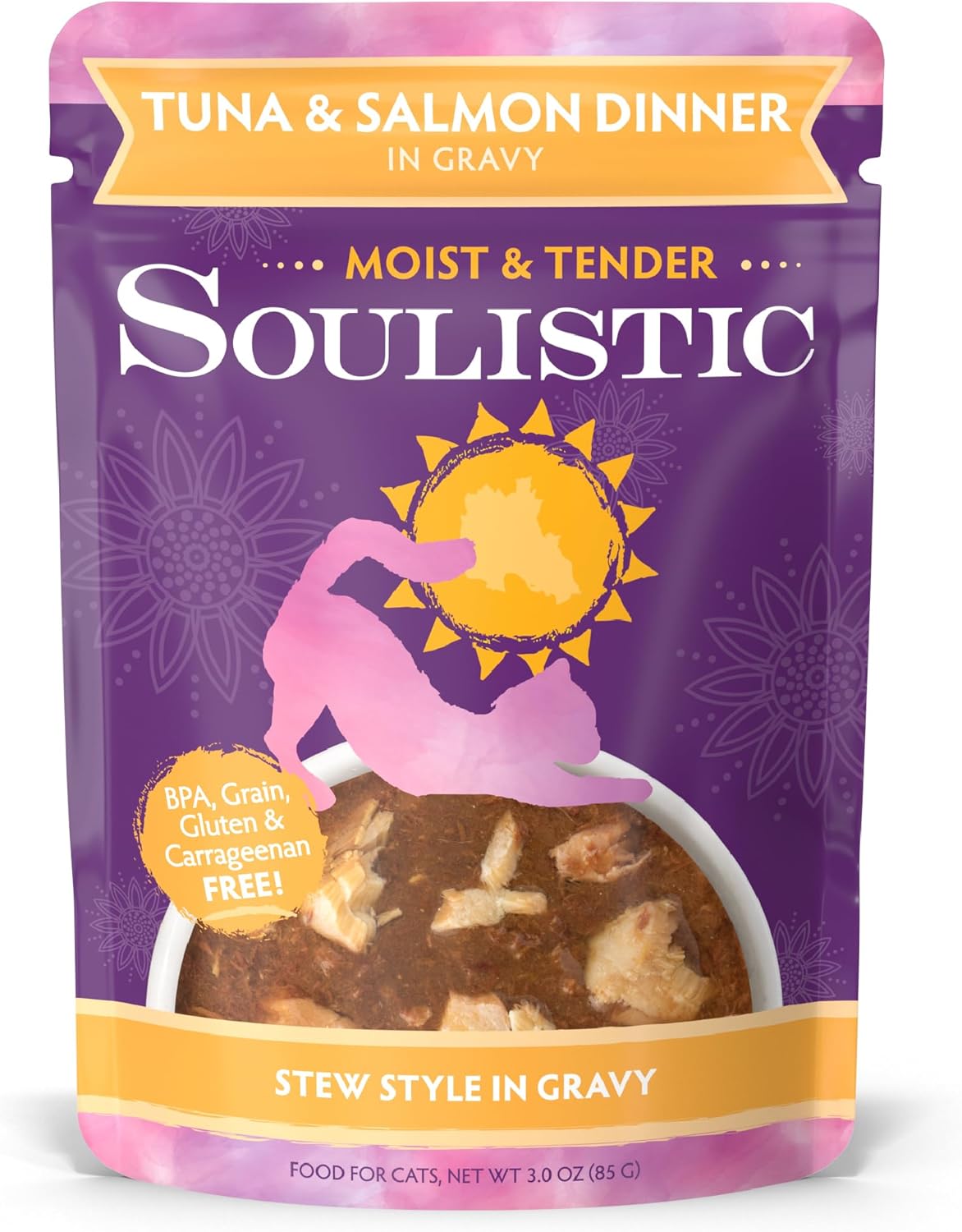 Soulistic Moist and Tender, Tuna and Salmon Dinner in Gravy, 3oz Pouch, Pack of 8
