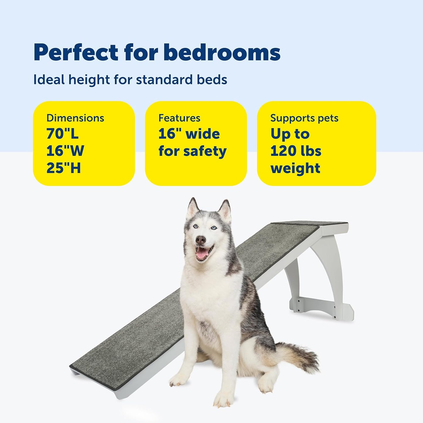 PetSafe CozyUp Bed Ramp - Supports Pets Back & Joints - High Traction Carpet Surface - Furniture-Grade Wood - Cherry or White Finish - Heavy Duty Bed Access Ramp - White