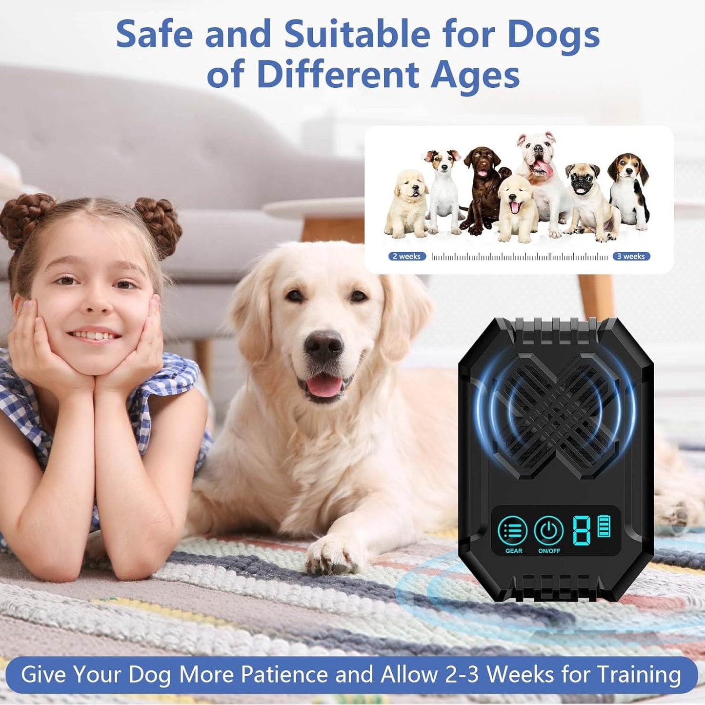 Anti Barking Devices, Dog Bark Deterrent Device 3 Adjustable Modes, Ultrasonic Dog Bark - Rechargeable Long Range 50FT Dogs Barking Control Devices for Indoor Outdoor