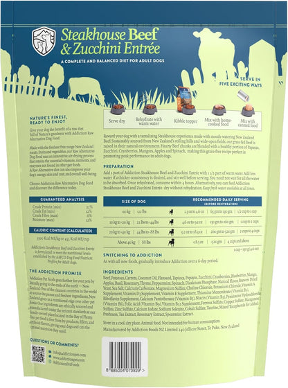 Addiction Steakhouse Beef & Zucchini Air-Dried Grain-Free Dog Food – Complete Meal or Topper with Natural Ingredients for Digestive and Skin & Coat Health, 2lb - 2 Packs