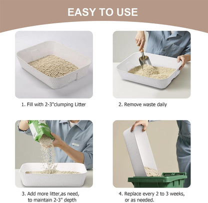 Disposable Cat Litter Box, Sturdy and Durable, Extra Thick, Large Size - 16.2"x12.6"x3.9", Water Resistant and Sustainable, Disposable Litter Boxes for Cats (White, 10-Pack)