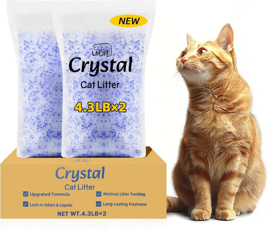 Crystal Cat Litter with Powerful Odor Control, Non-Clumping, Lasts Up to 2 Months, 8.6lb, Rapid Water Absorption, Unscented & Low Tracking Lightweight Blue & White Silica