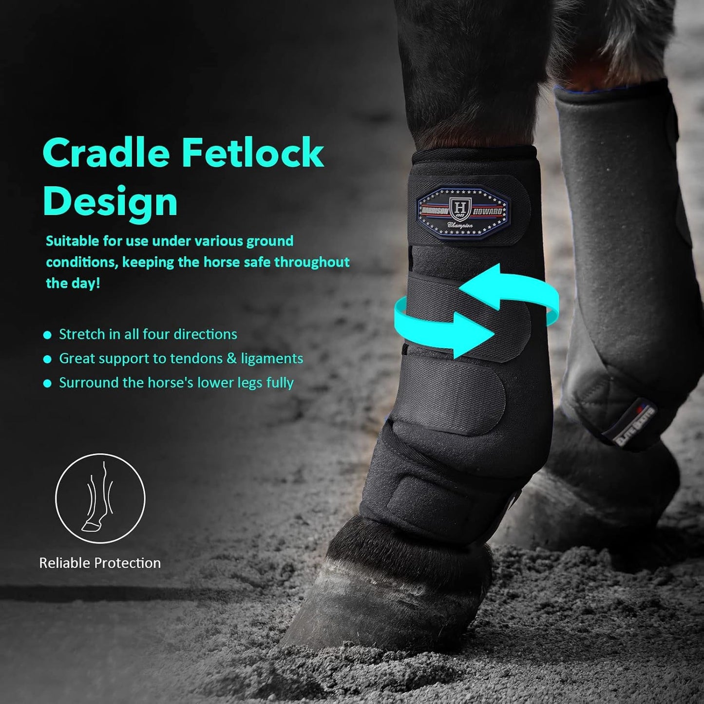 Harrison Howard Horse Sport Medicine Front Shock-Absorbing Boots All-Round Lower Limb Protection & Support Sport Boots Perfect for Endurance Training and Performance Pack of 2 Piano Black L