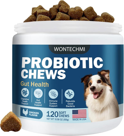 Probiotics for Dogs, Improve Itchy Skin Itchy Ears, Gut Health, Yeast Balance, Allergies, Immunity, Dog Probiotics and Digestive Enzymes with Prebiotics, Reduce Diarrhea (Chicken, 120 chews)