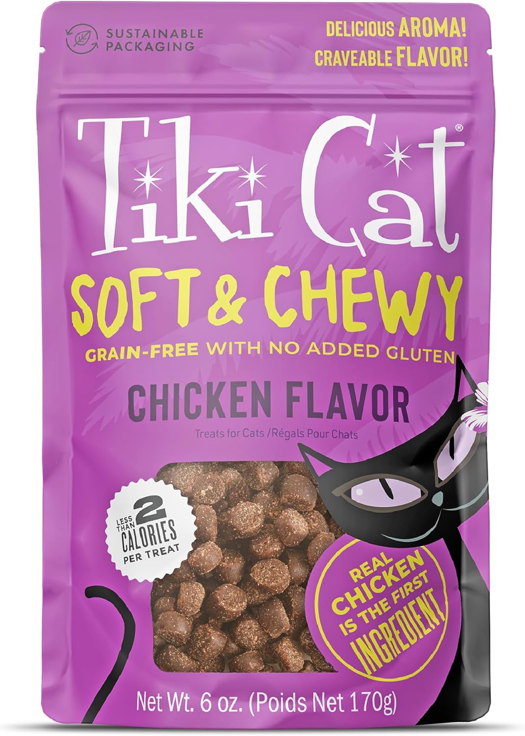 Tiki Cat Soft & Chewy Treats, Chicken Flavor, 3 Calories Per Treat with Grain-Free and No Added Gluten, 6 oz Pouch (Pack of 1)