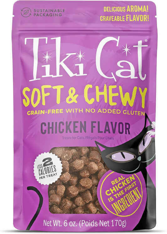 Tiki Cat Soft & Chewy Treats, Chicken Flavor, 3 Calories Per Treat with Grain-Free and No Added Gluten, 6 oz Pouch (Pack of 1)